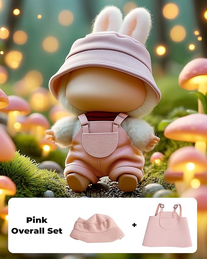 (3-Pack) 17cm Doll Clothes Set, Black Plaid Outfit & Pink Plaid Dress Set with Bow Clip and Metallic Details, Light Pink Fisherman Hat & Suspender Skirt for 17cm Doll, Cute Clothing