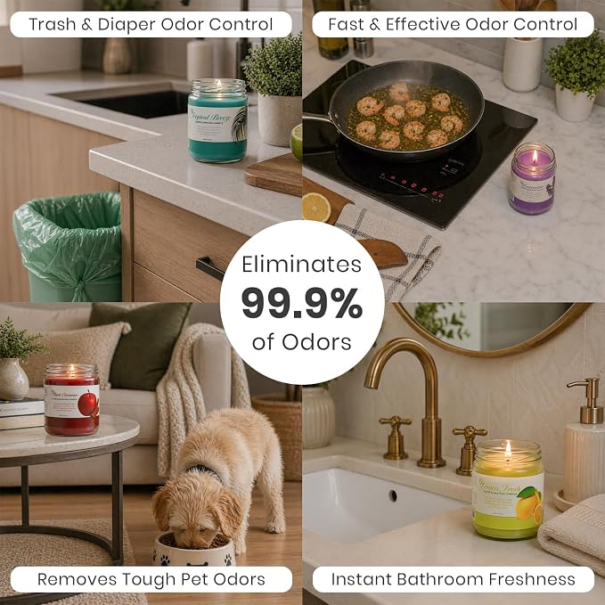 Candle Set Odor Eliminating – 2 Pack - 12oz – Long-Lasting Soy Wax Candles – Neutralizes Pet, Kitchen & Smoke Odors – Clean Burn, Eco-Friendly, Aromatherapy Candle (Sandalwood)