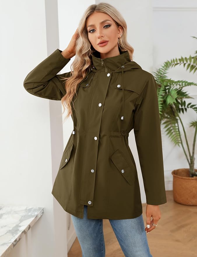 LOMON Women Waterproof Outdoor Hiking Raincoat Women Lined Rain Jacket Lightweight Hooded Jackets Trench Coats