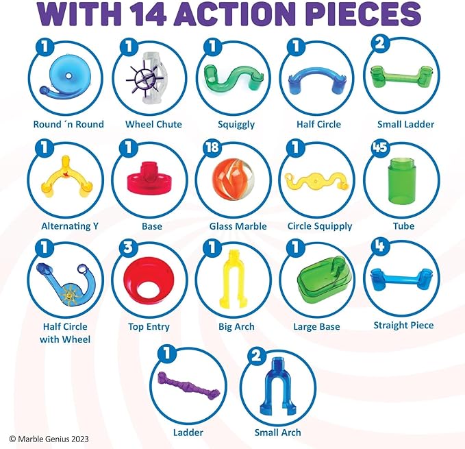 Marble Genius Marble Run - 85 Complete Pieces Maze Track Toys for Adults, Teens, Toddlers & Kids Aged 4-12 Years Old (67 Translucent Marbulous Pieces + 18 Glass-Marble Set), Explorer Set