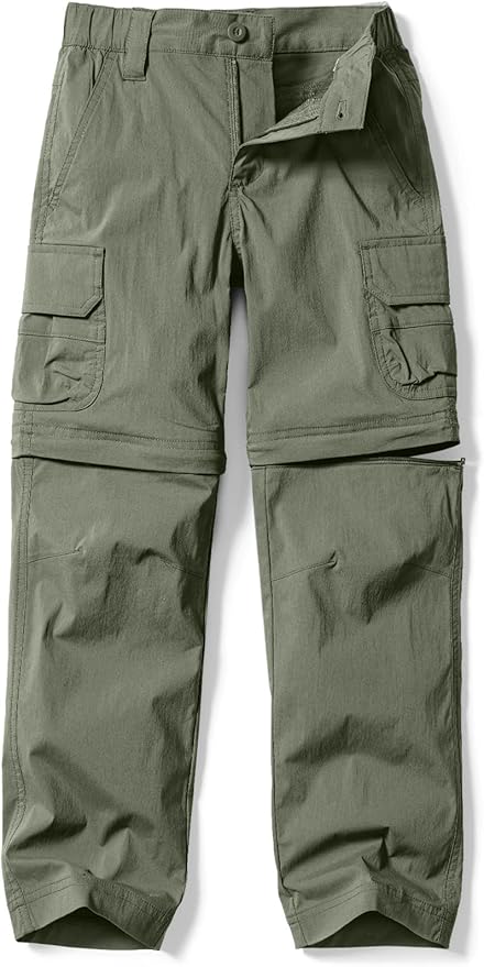 CQR Kids Youth Hiking Cargo Pants, UPF 50+ Quick Dry Convertible Zip Off Pants, Outdoor Camping Pants