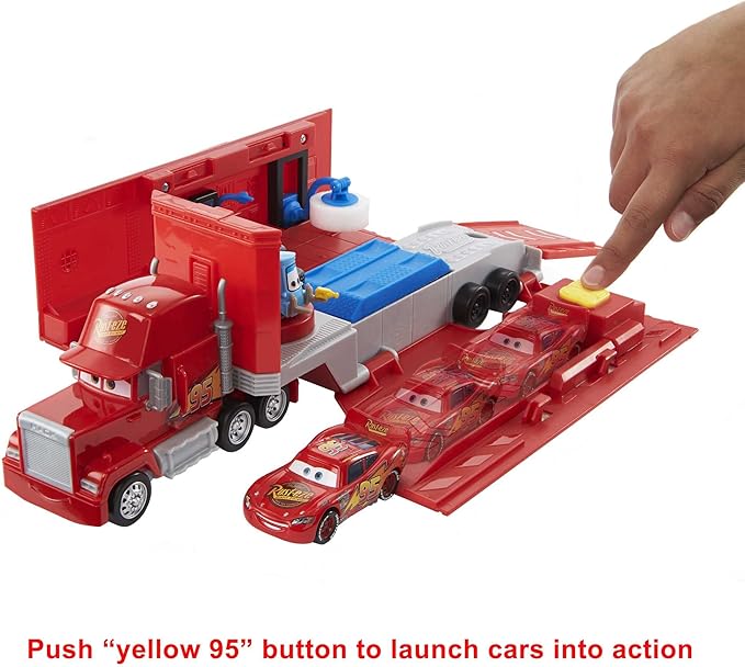 Mattel Disney and Pixar Cars Transforming Mack Playset, 2-in-1 Toy Truck & Tune-Up Station with Launcher, Lift & More, Movie-Inspired Graphics, Gift for Kids Ages 4 Years Old & Up