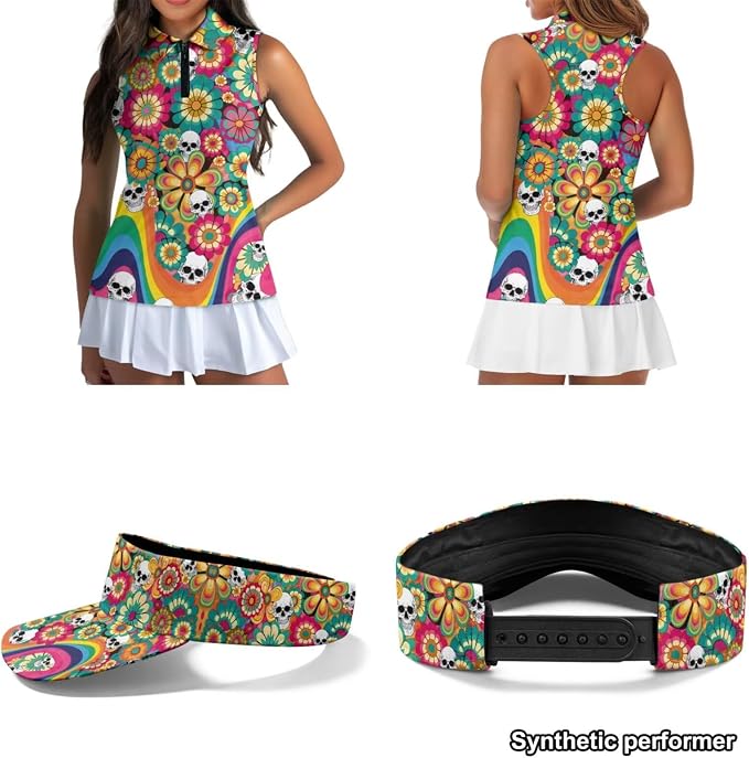 POLERO Golf Tank Top Women Golf Shirts and Visor Hat Collared Racerback Tennis Shirt Set Quarter Zip