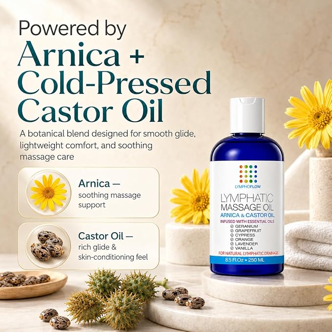 Bruizex Lymphatic Drainage Massage Oil with Arnica & Cold Pressed Castor Oil- Lightweight Non-Greasy Body Massage Oil for Daily Lymphatic Massage, Aftercare Routine, Post Surgery, BBL, Lipo - 8.5 Oz