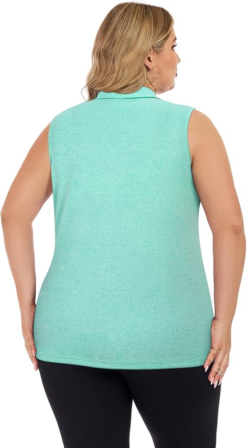 Misyula Style Plus Size Womens Golf Shirt Full-Zip with Pockets Tank Tops | Sleeveless, Quick Dry, Moisture-wicking, Lightweight Vests, Athletic, Tennis, Running, Workout, Casual, Travel, Work