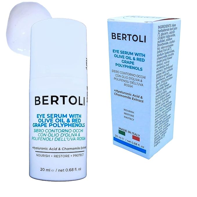 BERTOLI Firming Eye Serum for Wrinkles, Dark Circles & Puffiness – Under Eye Anti-Aging Serum with Hyaluronic Acid, Olive Oil, Chamomile & Red Grape Polyphenols – Made in Italy