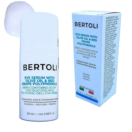 BERTOLI Firming Eye Serum for Wrinkles, Dark Circles & Puffiness – Under Eye Anti-Aging Serum with Hyaluronic Acid, Olive Oil, Chamomile & Red Grape Polyphenols – Made in Italy