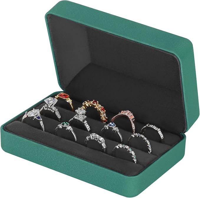 KUKUVR Velet Jewelry Jewelry Ring Storage Box | Travel Jewelry Case with 3 Slot Ring Display Organizer