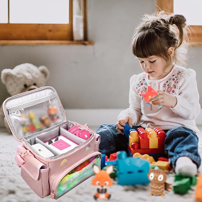 Carrying Case Fit for Toniebox 2 & 1, Cute Storage Bag Compatible with Little Tikes Story Dream Machine Starter Set, Tonies Characters and Accessories, Pink (Bag Only)