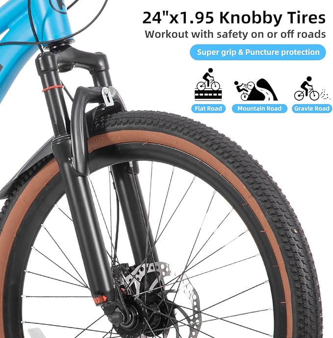 KEANO Huntaway 20 24 Inch Kids Bike for Boys & Girls Ages 7-12 Years Hardtail Mountain Bike for Kids with Aluminum Frame and 7-Speed Drivetrain Children Bicycle