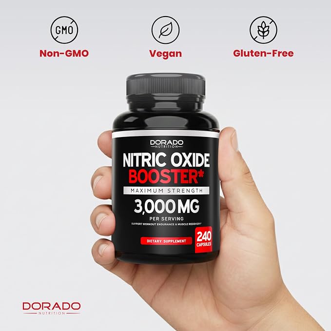 Nitric Oxide Supplement for Men (240 Count) L Arginine L Citrulline 3000mg - Stamina, Endurance, Performance for Workouts - NO Supplements for Men - Gluten Free, Non-GMO (240 Vegan Capsules)