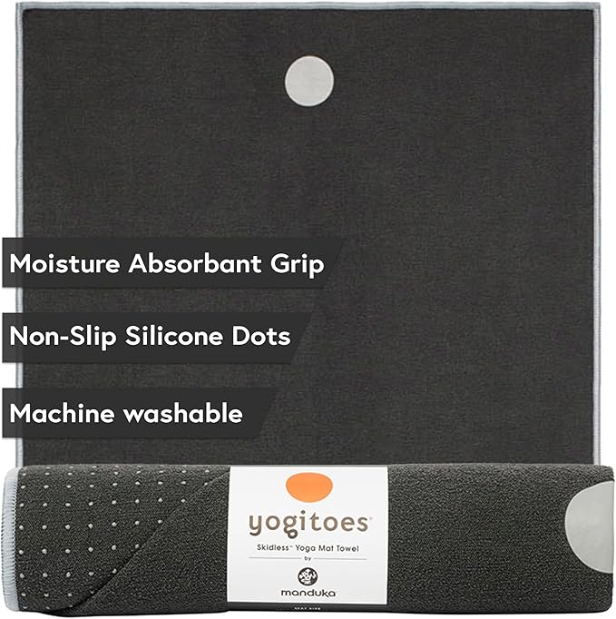 Manduka Yogitoes Hot Yoga Mat Towel - 71" | Moisture Activated Grip | Patented Silicone Nubs | Highly Absorbent, Durable & Easy Care | Made from Recycled Materials | 71 x 24 Inches | Grey
