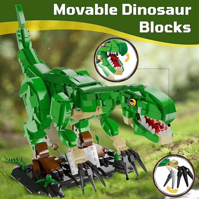 Dinosaur Building Blocks Toys for Kids Ages 6-14 | STEM Building Block Set, Christmas Birthday Gift for Boys Ages 6-8 7-9 8-14 (Green)