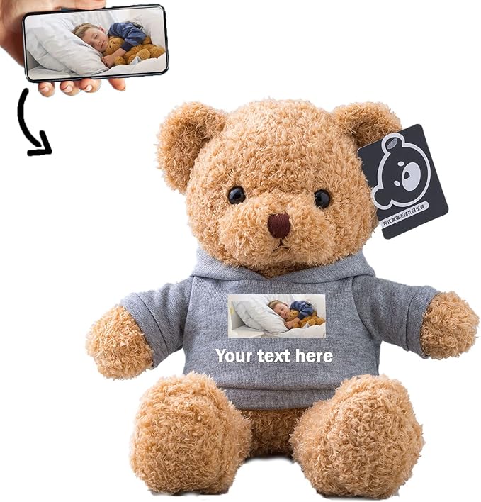 Personalized Teddy Bear with Text+Photo, Valentines Bear Stuffed Animal Plush Toys as Personalized Gifts for Women Men on Valentines' Day Birthday Anniversary Christmas Day（16 inch-Text+Photo