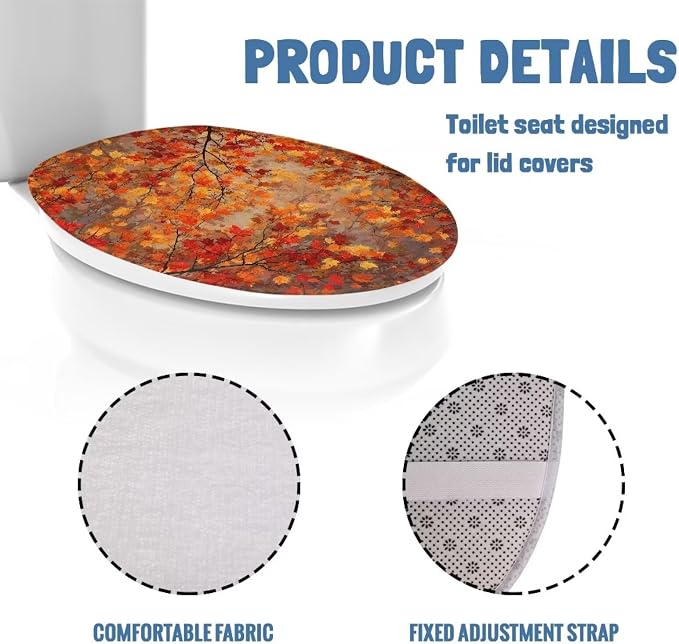 Toilet Seat Cover, Comfortable and Dustproof Toilet Lid Cover,Maple Leaf Design Machine Washable and Reusable Toilet Lid Cover