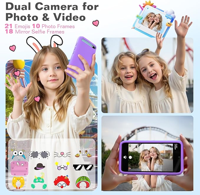 MOMILLA Kids Smart Phone Toys for Girls, 3.97” Touchscreen, Dual Cameras with Stickers, 200+ Games & 16GB Storage, Christmas Birthday Gift for Kids Age 3-10, Educational Mini Toddler Play Phone Toy