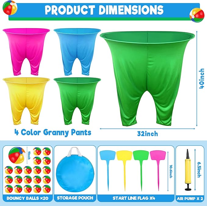 Granny Pants Yard Game, Granny Pants Party Game with Oversized Pants Bouncy Balls Ground Stakes Storage Bag and Air Pumps, Outdoor Tossing Games for Adults Family Carnival Party Reunion Gathering