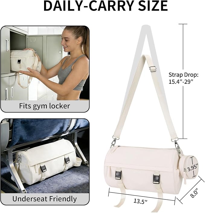 Small Gym Bag for Women Men, 15L Sports Workout Bag with Wet Pocket and Yoga Mat Holder, Lightweight & Water-Resistant Mini Travel Duffle Bag (Beige)