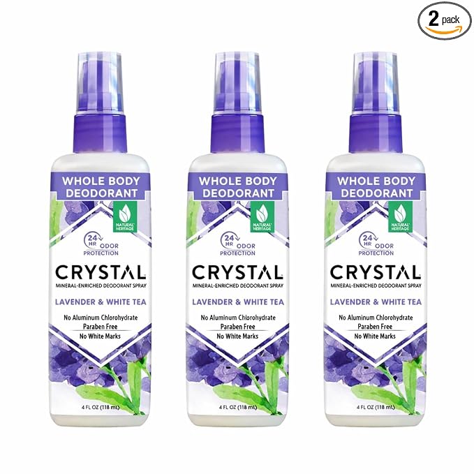 Crystal Mineral Deodorant Spray, 8 oz., 2 Pack, Lavender + White Tea
