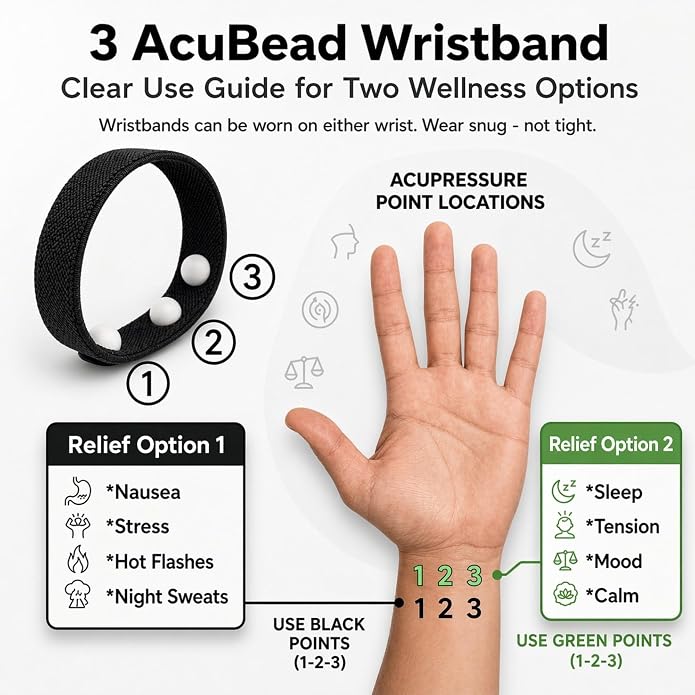 Menopause Cooling Bracelet - Acupressure Wristband Infused Scent | Hot Flashes Relief, Sleep and Mood Support, Slip-On Knit Elastic Band, For Women