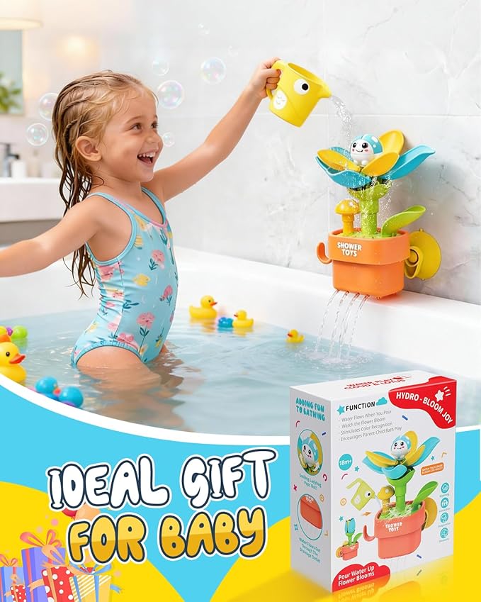 Bath Toys for Kids Ages 1-3: Flower Set with Watering Cup, Toddler Interactive Bath Toys with Strong Suction Cup, Attach to Any Tub or Shower Fun for Bath Time - Great for Boys, Girls Shower Gifts