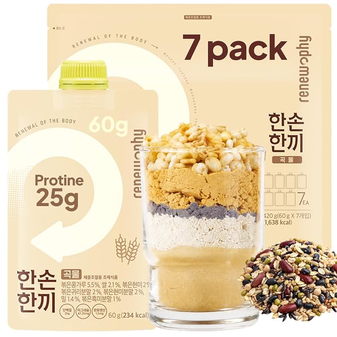Korean Food Plant-Based Protein Shake, Misugaru, 7 Pack, 25g Protein Mix | Roasted multi-grain misugaru drink mix, just add water or milk for a convenient 7-pack beverage