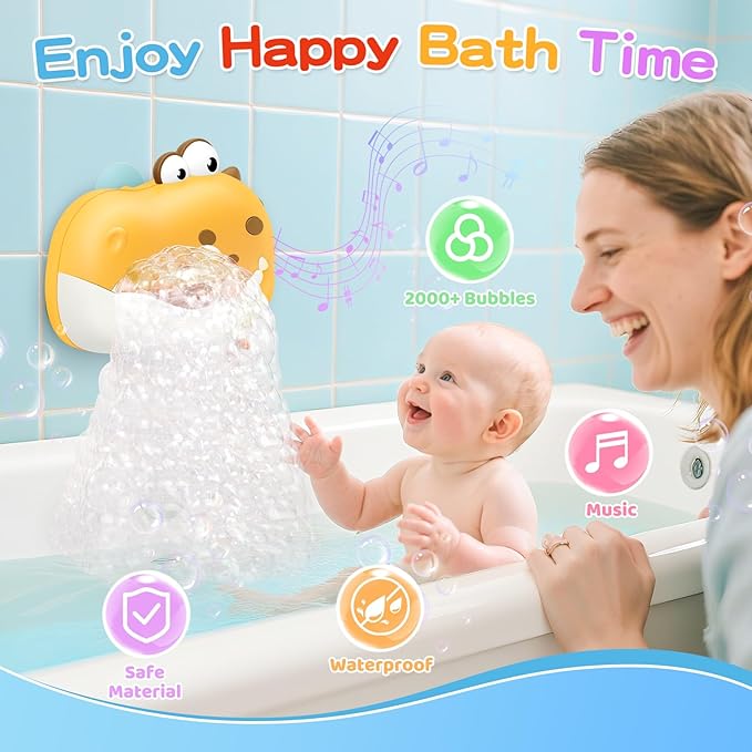 Baby Bath Toys for Kids Ages 1-3 4-8, Rechargeable Dinosaur Bath Bubble Machine with Music for Toddlers, Baby Bathtub Toys Valentine Days Gift, Dinosaur Bath Bubble Maker for Toddlers Kids Boys Girls