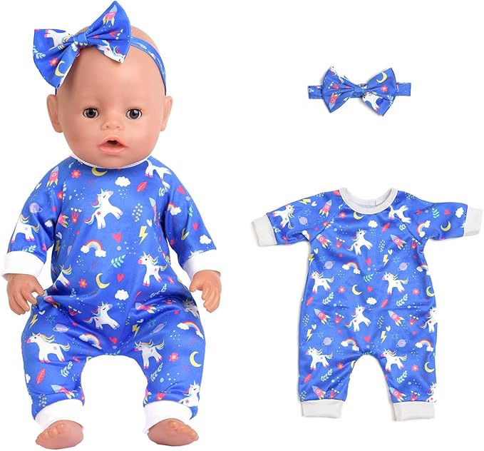 5 Sets Baby Doll Accessories and Clothes - Headbands, Pajamas for 15-18 Inch Dolls, 10 PCs Total