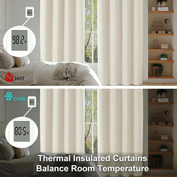 Simplebrand Ava Light Beige Light Filtering Curtains for Bedroom 72 Inch Length 2 Panels Set, Privacy Thermal Insulated Rod Pocket Door Window Curtains for Patio French Door Front Door, W40 x L72 Inch