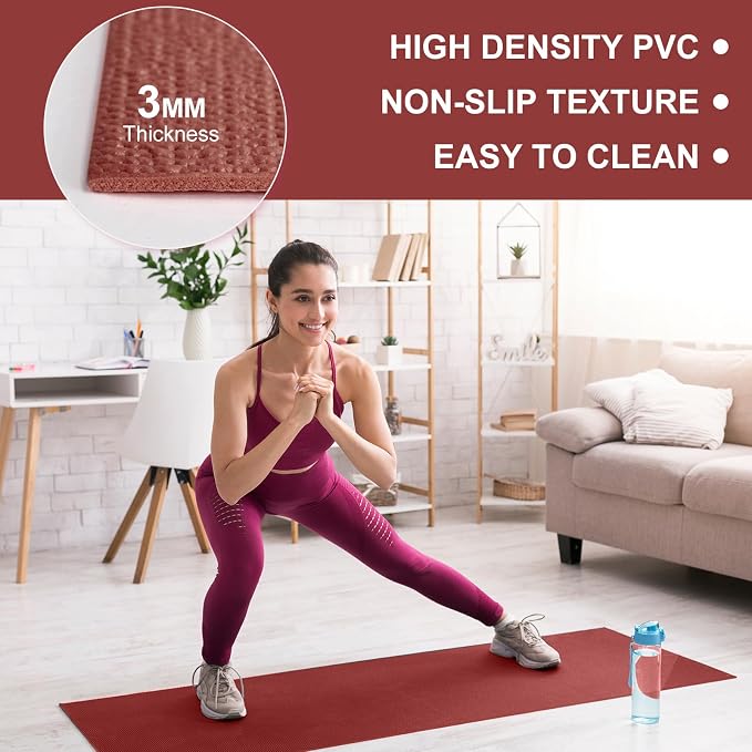 3 mm Thin Yoga Mats Bulk, Lightweight PVC Exercise Mats Non Slip Workout Fitness Pads for Yoga Pilates Stretching Classes Gym Home Studio, Easy to Clean
