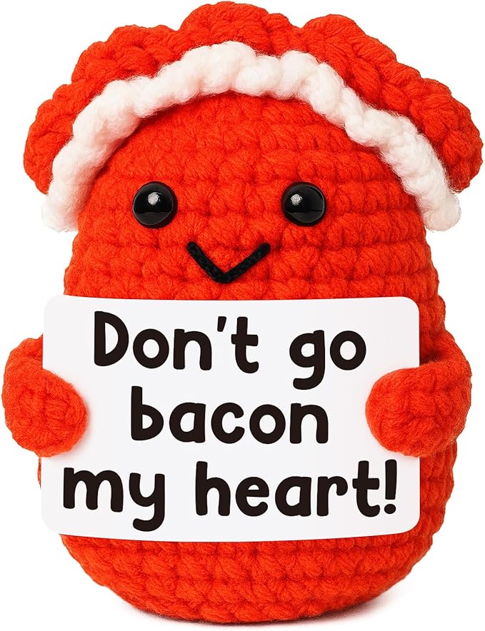 Mini Emotional Crochet Bacon Birthday Gifts Inspirational Handmade Crochet Bacon Coworkers White Elephant Retirement Motivational Thanksgiving Christmas Birthday Gifts Funny Crochet Desk Decor