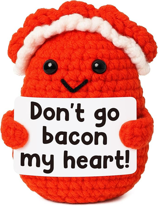 Mini Emotional Crochet Bacon Birthday Gifts Inspirational Handmade Crochet Bacon Coworkers White Elephant Retirement Motivational Thanksgiving Christmas Birthday Gifts Funny Crochet Desk Decor