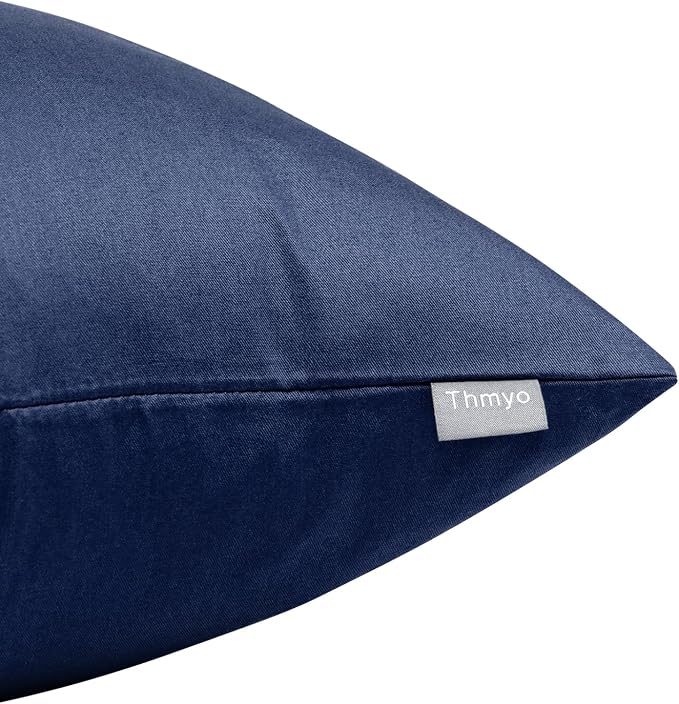Thmyo 4-Pack 100% Cotton Comfortable Solid Decorative Throw Pillow Case Square Cushion Cover Pillowcase Sublimation Blank Pillow Covers Christmas DIY Throw Pillowcase(16x16inch/40x40cm,Midnight Blue)