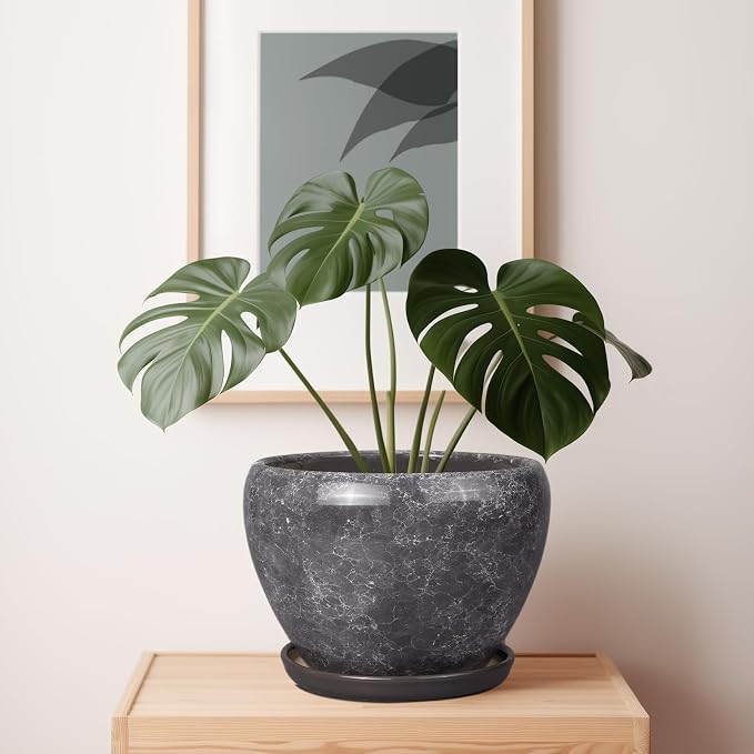 Ceramicfor Ceramic Planters for Indoor Plants - 10 Inch Plant Pot with Drainage Hole and Saucer, Large Flower Pot for Home Decor, Gray