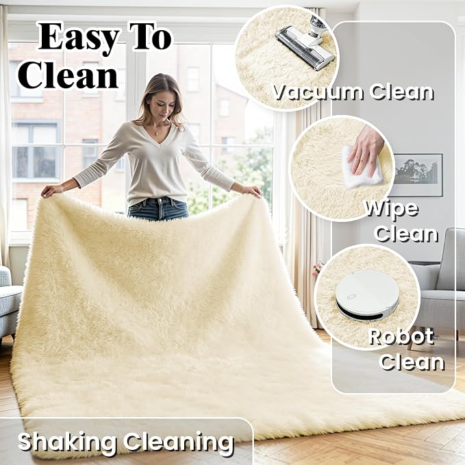 6x9 Area Rug for Living Room, Ultra Soft Fluffy Cream White Rugs for Bedroom, Non Slip Large Shag Carpet, Fuzzy Plush Nursery Rug, Thick Washable Indoor Floor Carpets for Kids Office Dorm Home Decor