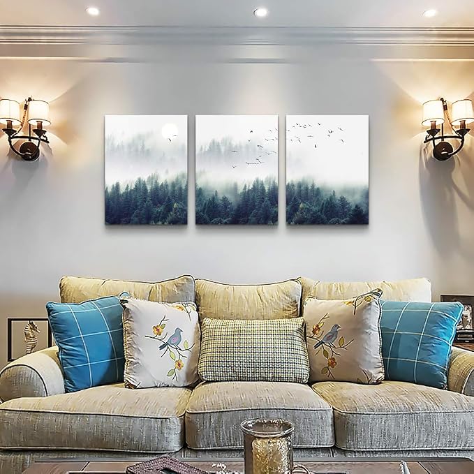MHARTK66 Canvas Wall Art For Living Room Large Wall Decor For Bedroom Modern Office Wall Decorations Forest Landscape Paintings Farmhouse Pictures Artwork Home Decor Tree Nature 3 Panel Wall Art