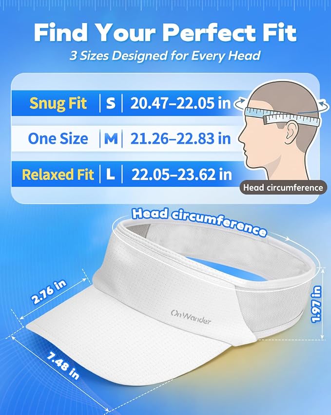 Sport Sun Visor Hat for Women Men - Lightweight Stretchy Polyester Spandex Quick Dry Sweatband Wrinkle Resistant