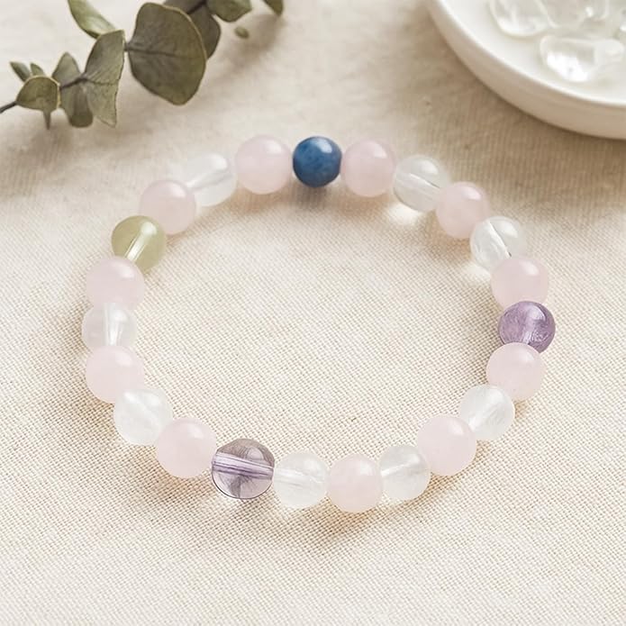 8mm Natural Gemstone Beaded Bracelet for Women, Dainty Round Crystal Stretch Bracelets, Spiritual Healing & Calming Stone Jewelry Gift