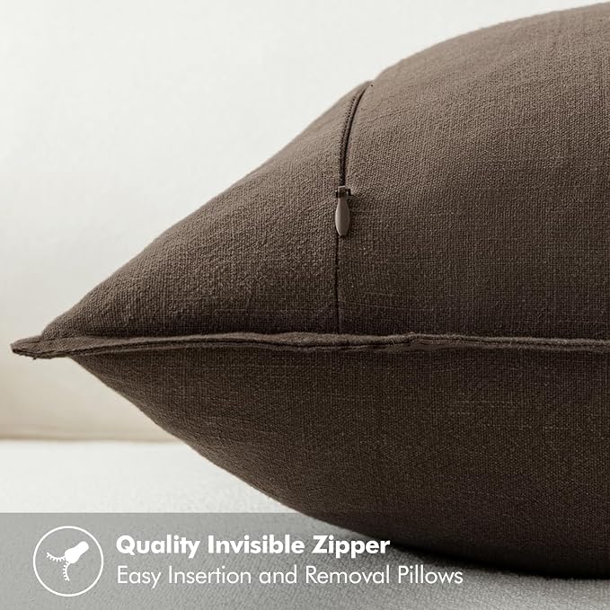 MIULEE Decorative Linen Pillow Covers 18x18 Inch Dark Coffee Chocolate | Boho Farmhouse Fall Autumn Couch Throw Pillows for Bed, Pack of 2 Accent Modern Pillowcases, Sofa Livingroom Home Decor