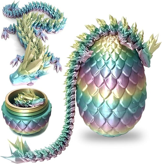 Pigmiss 3D Printed Dragon Egg Crystal Dragon Fidget Toy Full Articulated Dragon Mystery Dragon Eggs with Dragon Inside Home Office Desk Decor Gifts Toys (Multilcolor)