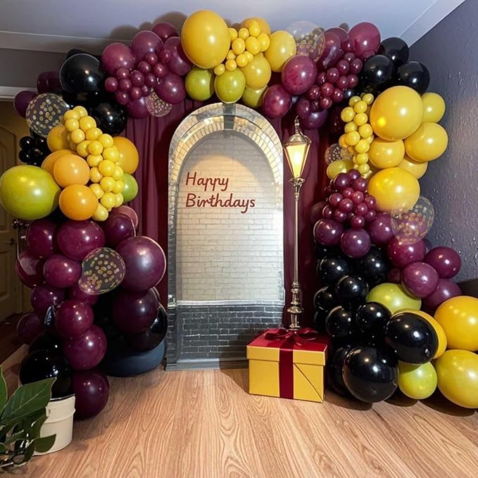 Black Burgundy Gold Balloons, 60Pcs Maroon Black Metallic Gold Confetti Balloon, 12Inch Pearl Burgundy Yellow Latex Balloons for Kids Cartoon Birthday Baby Shower Graduation Party Decorations