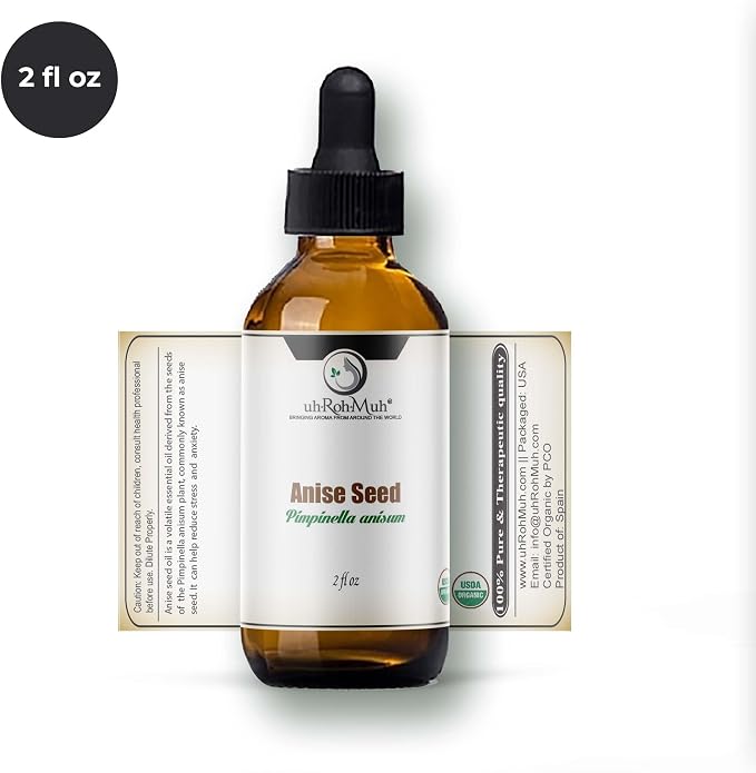 Anise Seed Organic Essential Oil - Steam Distilled Pure Pimpinella Anisum Oil for Aromatherapy, Diffusers, Soap Making, Candle Making, Cosmetic Formulations Massage DIY Personal Care - Spain - 2 Fl Oz