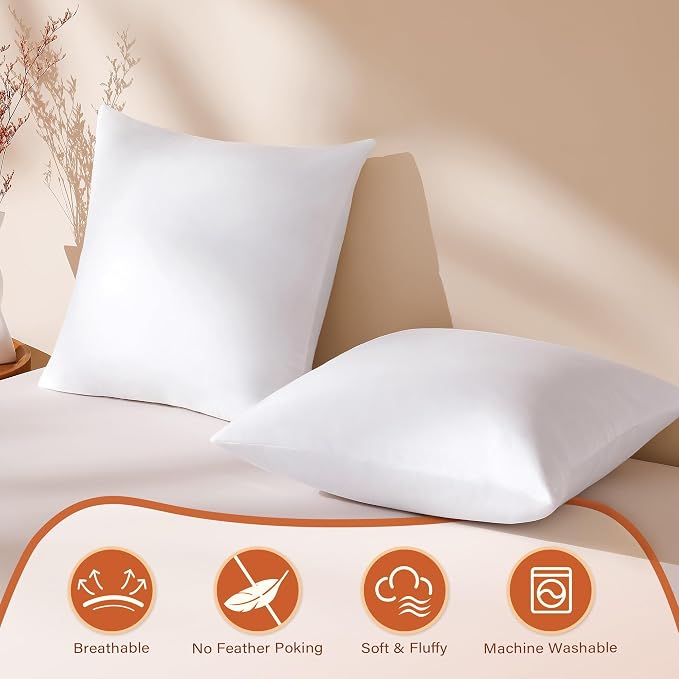 DOWNSTORIA 26x26 Euro Feather Down Pillow Inserts 2 Pack, 100% Cotton Cover | Soft Decorative Throw Pillows for Bed, Couch, Sofa, Bedroom, Living Room, Apartment and Farmhouse Home Decor