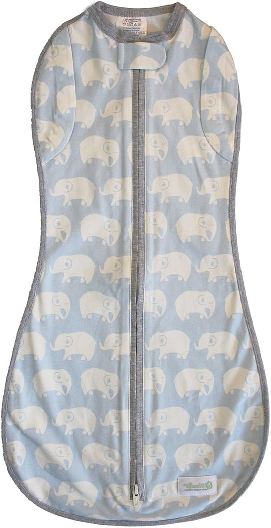 Woombie Convertible Nursery Swaddling Blanket - Swaddle Converts to Wearable Blanket for Babies Up to 3 Months (Kiss Elephant Blue, 5-13 lbs)