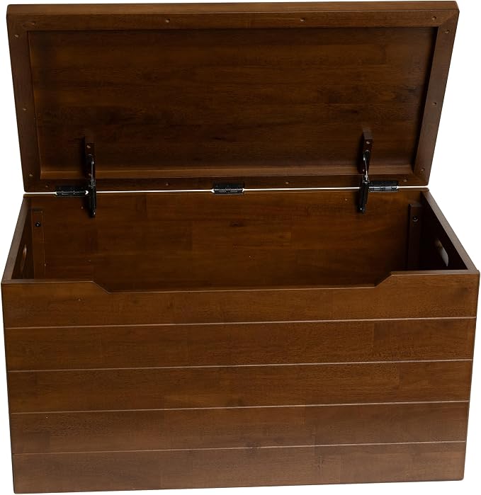 Solid Hardwood Storage Trunk, Coffee, 35.5x18.63x19.5“ | 2 Safety Hinges, Heavy-duty, Rubberwood, Box