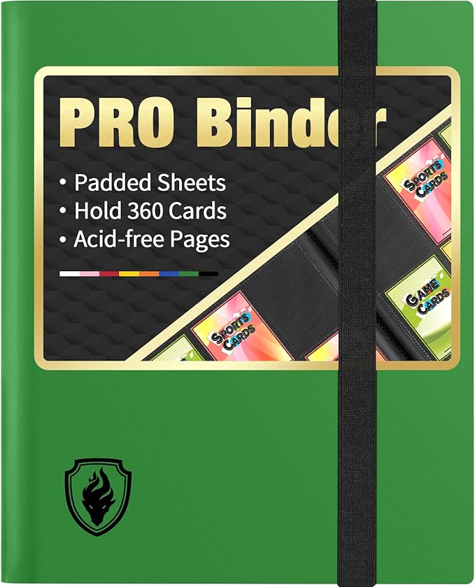 9 Pocket Trading Card Binder - Heavy Duty Holds 360 Cards, Sleek Side-Loading Green Album