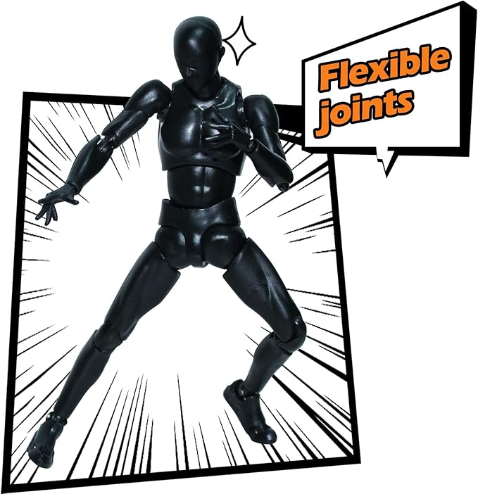 AXITWXIT Action Figures Body-Kun DX & Body-Chan DX PVC Figure Model Drawing for S H Figuarts with Box for Artists (Black, Male)
