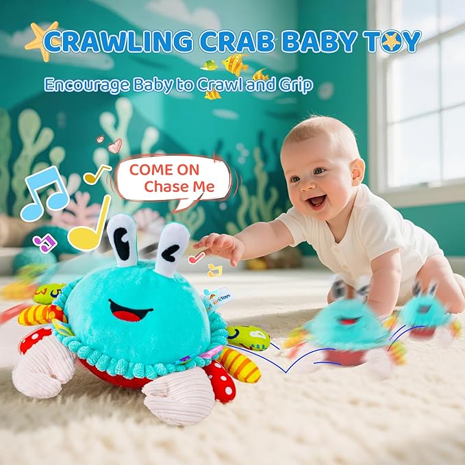 Baby Toys 12-18 Months, Musical Crawling Crab Baby Plush Toy, 50 Songs & Recording Feature, Dancing Bouncing Interactive Baby Toddler Toys 6-12 Months, Tummy Time Toys 1 Year Old Gift Valentines Gifts