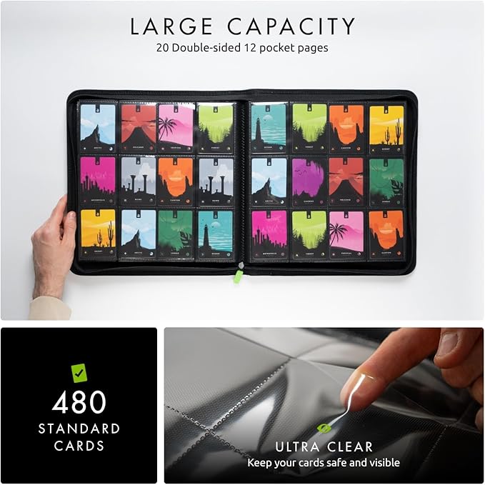 Vault X 12 Pocket Zip Binder, 480 Cards, Exo-Tec Material, 20 Side-Loading Pages (Black)
