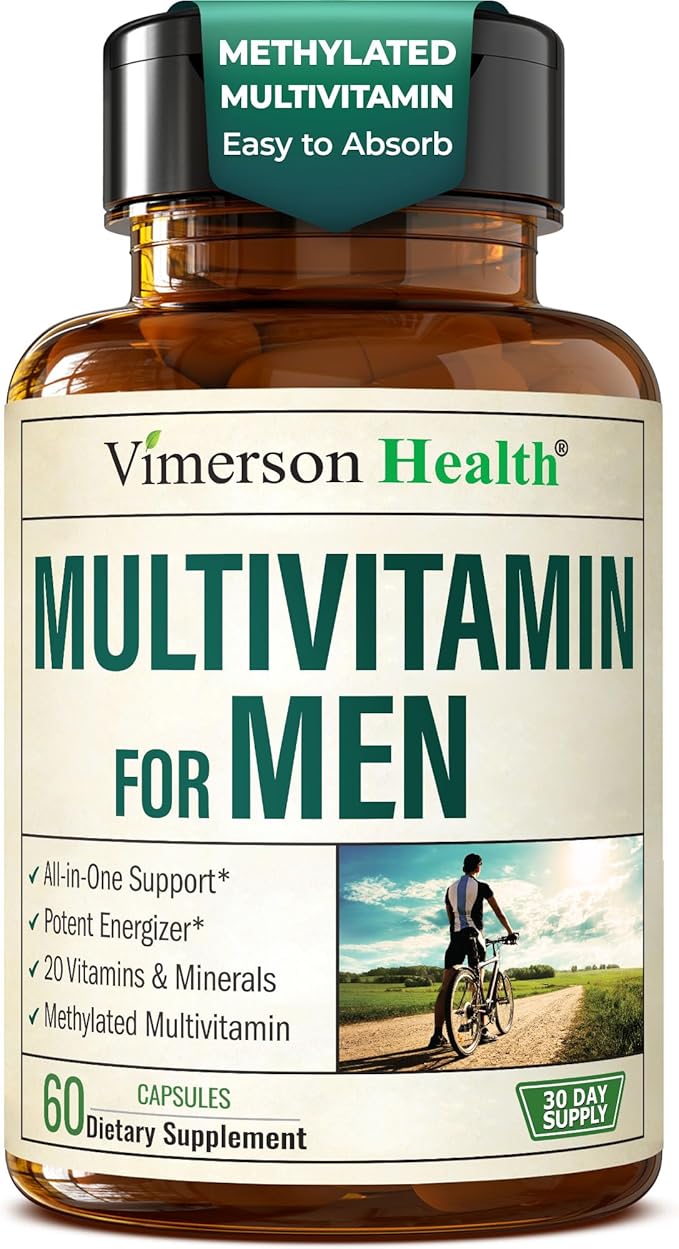 Methylated Multivitamin for Men with Bioavailable Vitamins, Chelated Minerals, Vitamin D, B12, C, A & Zinc for Energy, Focus and Immune Health – Premium Mens Multivitamins & Multiminerals – 60 Caps